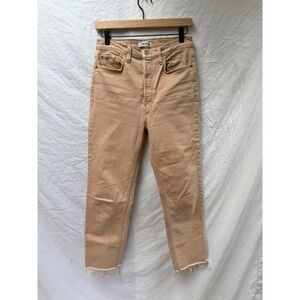 RE/DONE‎ High Rise Ankle Crop Jeans Washed Khaki Tan Raw Hem Sz 27